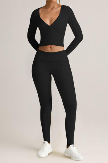 casual slight stretch simple solid color tight crop top and pants set