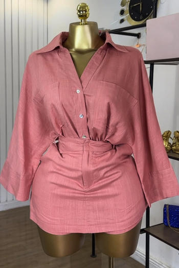 casual plus size non-stretch solid color loose skorts set