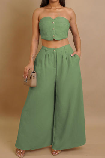 casual plus size non-stretch tube design solid color pants sets