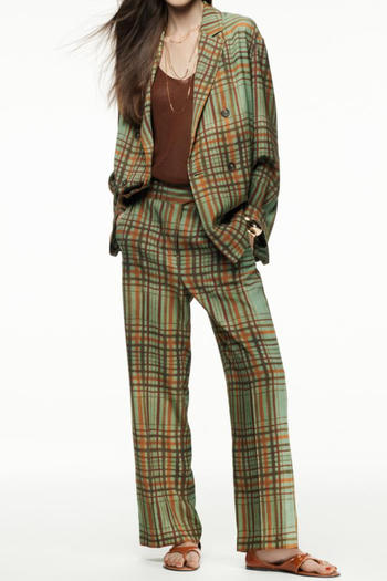 casual non-stretch suit collar lattice printing pants sets