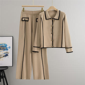 casual slight stretch 5-colors striped single-breasted cardigan pants set