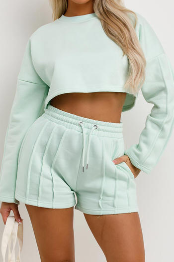 casual slight stretch 3 colors hooded sweatshirt & shorts set