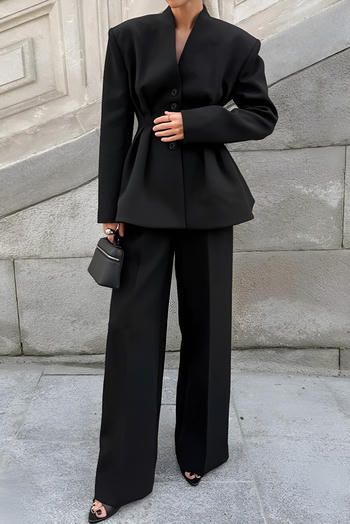 stylish office lady non-stretch v-neck blouse & pants set