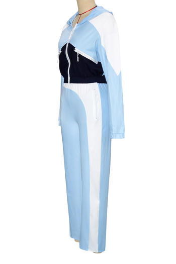 Casual plus size slight stretch contrast color hooded top straight pants set