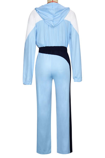 Casual plus size slight stretch contrast color hooded top straight pants set