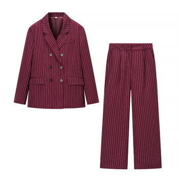 casual non-stretch stripe printing suit collar pants sets