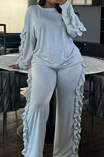 Casual plus size slight stretch solid color stringy selvedge decor pants set