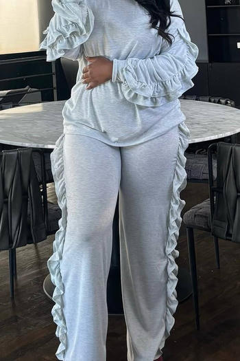 Casual plus size slight stretch solid color stringy selvedge decor pants set