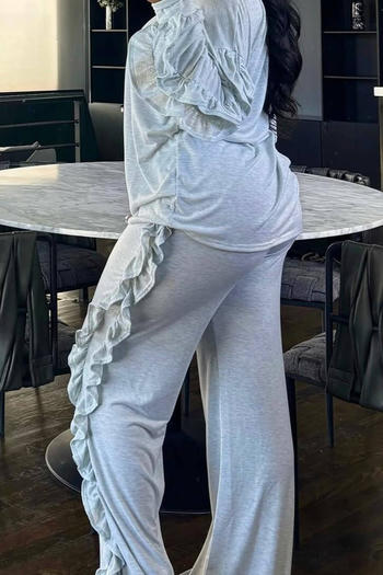 Casual plus size slight stretch solid color stringy selvedge decor pants set