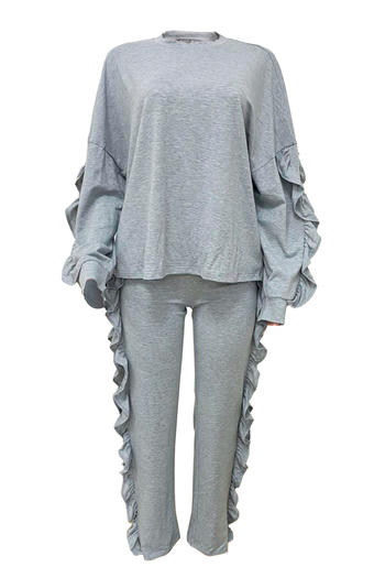 Casual plus size slight stretch solid color stringy selvedge decor pants set