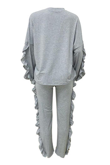 Casual plus size slight stretch solid color stringy selvedge decor pants set