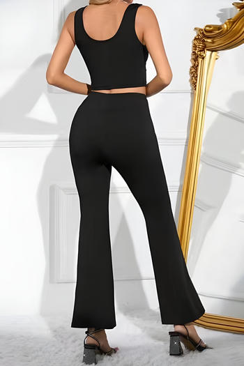 Casual plus size stretch rhinestone crop vest pleated high waist pants set