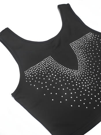 Casual plus size stretch rhinestone crop vest pleated high waist pants set