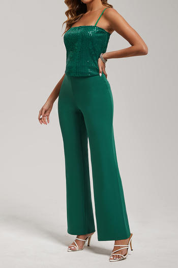 Casual plus size slight stretch sling sequins vest high waist pants set