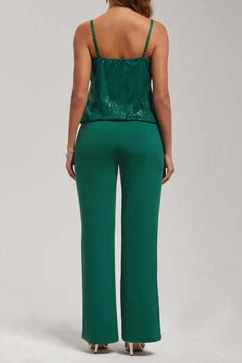Casual plus size slight stretch sling sequins vest high waist pants set
