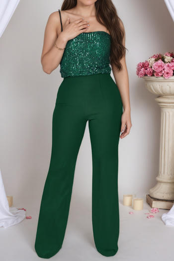 Casual plus size slight stretch sling sequins vest high waist pants set