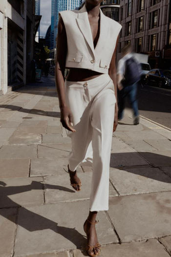 casual non-stretch solid color suit collar sleeveless pants sets