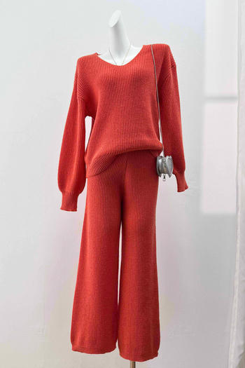 casual slight stretch v-neck solid color pants sets