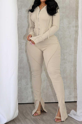 stylish plus size slight stretch 3 colors hooded zip-up top & pants set