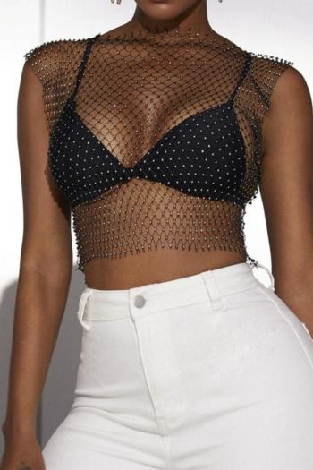 summer hot style rhinestone see through 10 colors round neck sexy no lining vest