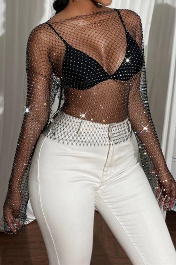 summer solid color rhinestone round neck sexy no lining loose top