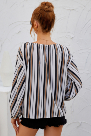 Autumn new plus size vertical stripes printing inelastic lace-up stylish blouse