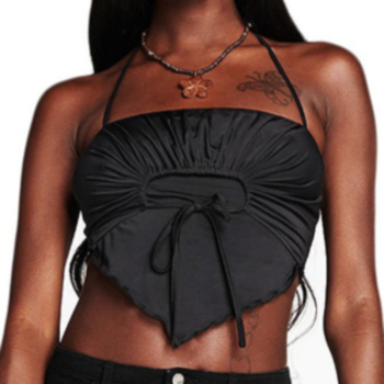 Summer new style halter-neck solid color lace-up irregular elastic sexy vest 
