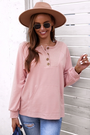 Solid color new stylish 5 colors long sleeve loose buttons holiday casual top