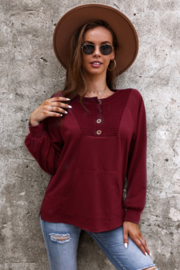 Solid color new stylish 5 colors long sleeve loose buttons holiday casual top