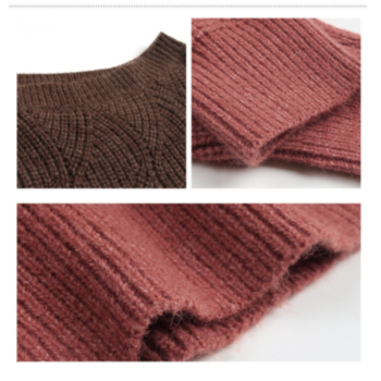 Autumn new stylish contrast color boat neck stretch loose knitting casual sweater