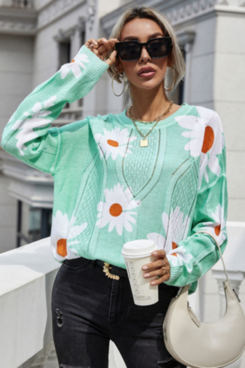 winter new three colors daisies printing stretch knitted stylish casual sweater