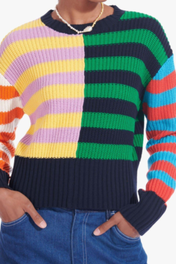 winter new three colors stripe knitted stretch stylish simple casual sweater