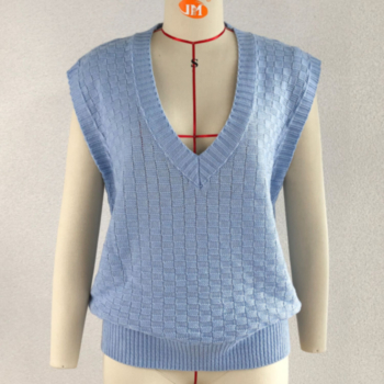 Autumn new solid color acrylic fabric knitted stretch V-neck stylish thin vest