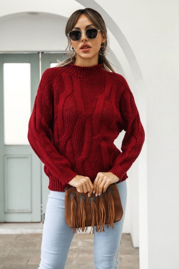 winter solid color acrylic fabric twist knitted stretch stylish casual sweater