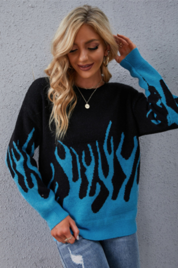 Winter new two colors flame pattern knitted stretch stylish casual sweater