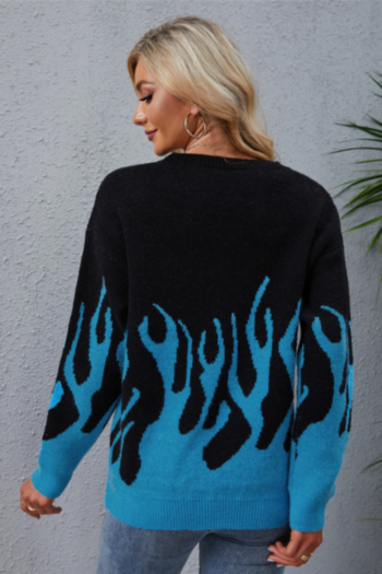 Winter new two colors flame pattern knitted stretch stylish casual sweater