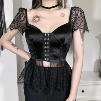 Summer new style lace stitching solid color single breasted irregular top(no boned)