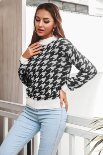 Winter five colors houndstooth knitted stretch casual minimalist sweater