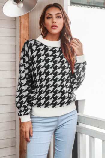 Winter five colors houndstooth knitted stretch casual minimalist sweater
