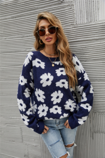 Winter new flower knitted stylish casual stretch sweater