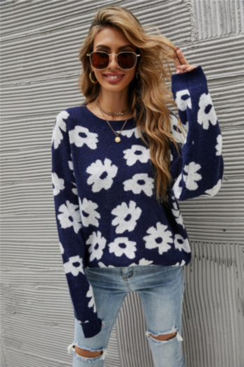 Winter new flower knitted stylish casual stretch sweater