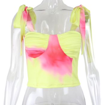 Summer new style batch printing sling bandage pleating sexy top 