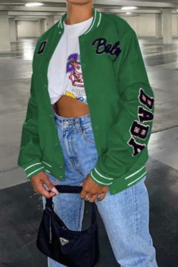 Autumn plus size letter offset printing single breasted micro elastic baseball jacket
