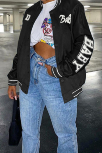 Autumn plus size letter offset printing single breasted micro elastic baseball jacket