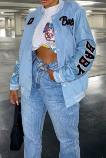 Autumn plus size letter offset printing single breasted micro elastic baseball jacket