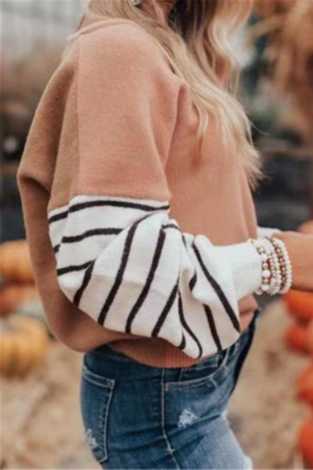 Autumn new striped spliced knitted stretch V-neck stylish casual minimalist sweater