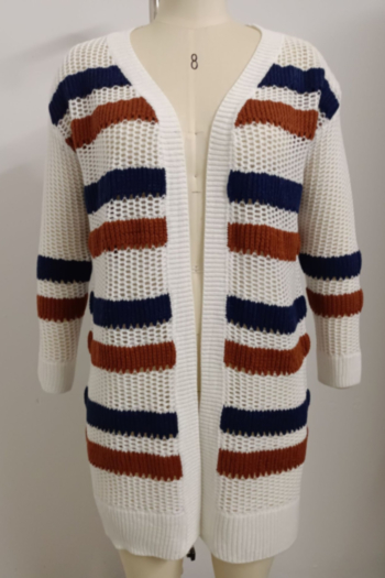 Autumn new striped knitted stretch stylish minimalist cardigan