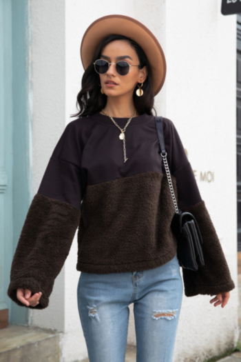 Winter new thick velvet spliced micro-elastic stylish warm sweatshirt