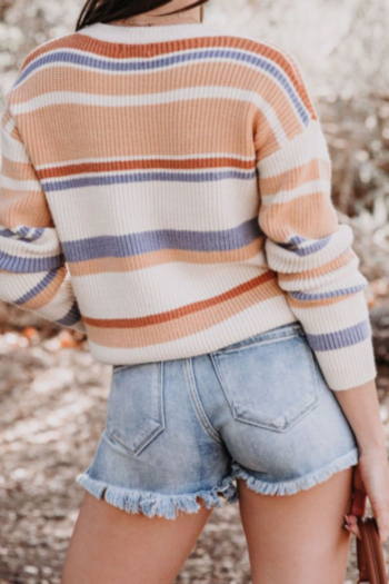 Winter four colors striped stretch knitted stylish casual minimalist sweater