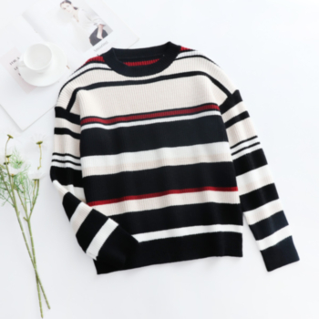 Winter four colors striped stretch knitted stylish casual minimalist sweater